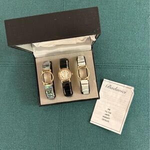 Gold/ Black/ Quartz Badavici Watch Set with Interchangeable Bands